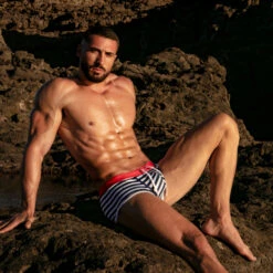 Boxer De Bain Iconic Swim TOF PARIS TOF207BU -Magasin De Lingerie De Mode Boxerbain tof TOF207BU raye a