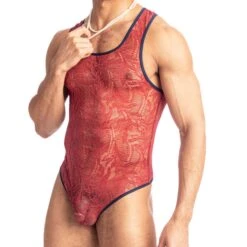Body L Homme Invisible Red Dahlia HW164DAH -Magasin De Lingerie De Mode body hi hw164dah rouge 4